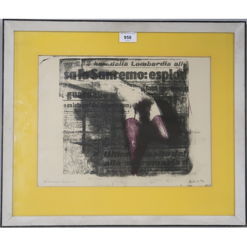 958 - REGINALD BUTLES (ENGLISH 1913-1981) FIGURE IN STOCKINGS ON NEWSPAPER  Lithograph, sig... 