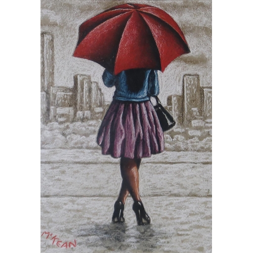 961 - GRAHAM MCKEAN (SCOTTISH b.1962) GIRL WITH RED UMBRELLA Charcoal, signed lower left, 28 x 2... 