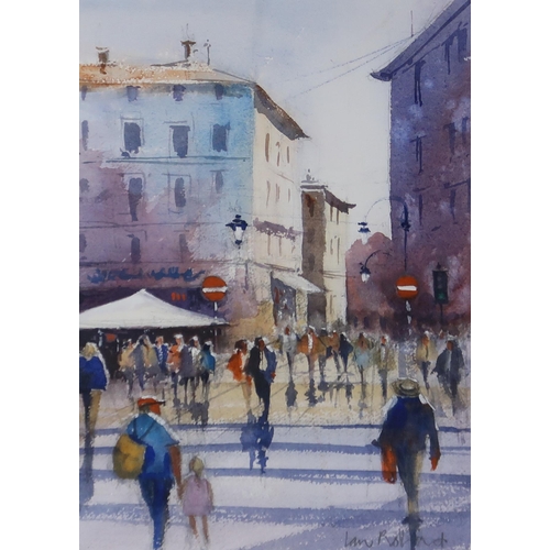 970 - IAN ROLLAND (BRITISH CONTEMPORARY) BUSY CROSSROADS Watercolour, signed lower right, 35 x 2... 