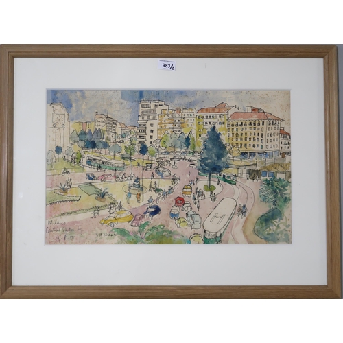 983 - TOM HOVELL SHANKS RSW RGI PAI (SCOTTISH 1921-2020) MILAN CENTRAL STATION Watercolour and i... 