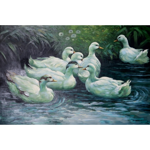 986 - L. SAIMON (CONTEMPORARY SCHOOL) DUCKS IN A POND Oil on canvas, signed lower right, 60 x 90cm... 