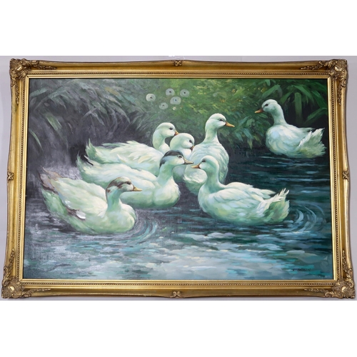 986 - L. SAIMON (CONTEMPORARY SCHOOL) DUCKS IN A POND Oil on canvas, signed lower right, 60 x 90cm... 