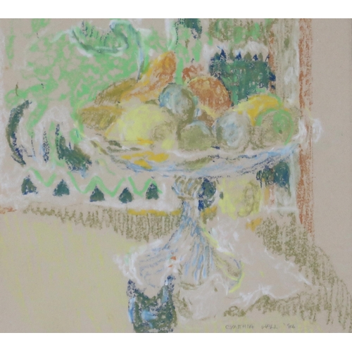 988 - CYNTHIA WALL (ENGLISH 1927-2012) FRUIT IN DISH Pastel, signed lower right, dated (19)86, 15 x 15cm T... 