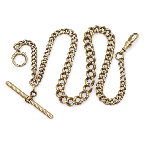 702 - A 15ct gold tapered fob chain, hallmarked 15 .625 to every link , 'T'bar and clasp. Length 41cm, wei... 