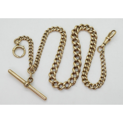 702 - A 15ct gold tapered fob chain, hallmarked 15 .625 to every link , 'T'bar and clasp. Length 41cm, wei... 