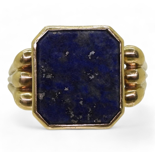 730 - A German 333 (8ct gold) ring, set with a large square lapis lazuli, size approx T1/2, weight 5.6gms