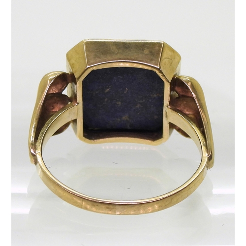 730 - A German 333 (8ct gold) ring, set with a large square lapis lazuli, size approx T1/2, weight 5.6gms