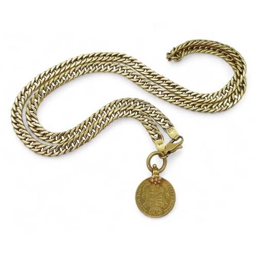 745 - An 18ct gold curb chain necklace length 60cm, with attached Victorian 1860 gold half sovereign, weig... 