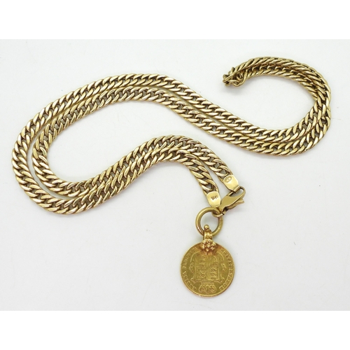 745 - An 18ct gold curb chain necklace length 60cm, with attached Victorian 1860 gold half sovereign, weig... 