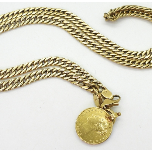 745 - An 18ct gold curb chain necklace length 60cm, with attached Victorian 1860 gold half sovereign, weig... 