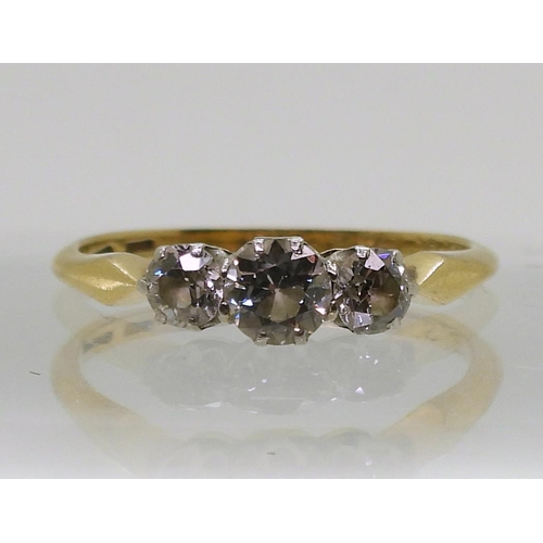 756 - An 18ct gold three stone diamond ring, set with estimated approx 0.40cts, of brilliant cut diamonds,... 