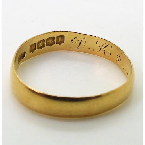 757 - An 18ct gold Glasgow 1890 hallmarked wedding ring, size N1/2, weight 1.7gms