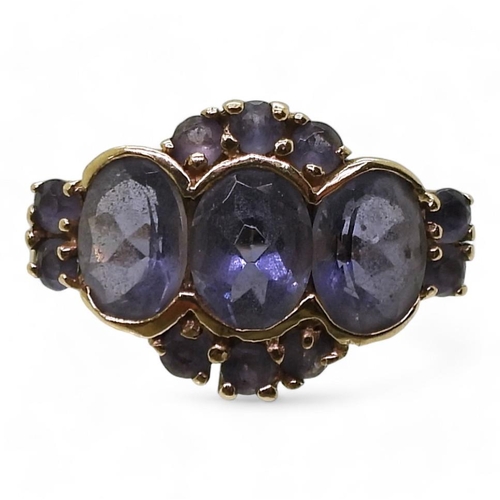 760 - A 9ct gold GemsTV blueberry quartz cluster ring, size N1/2, weight 4.6gms