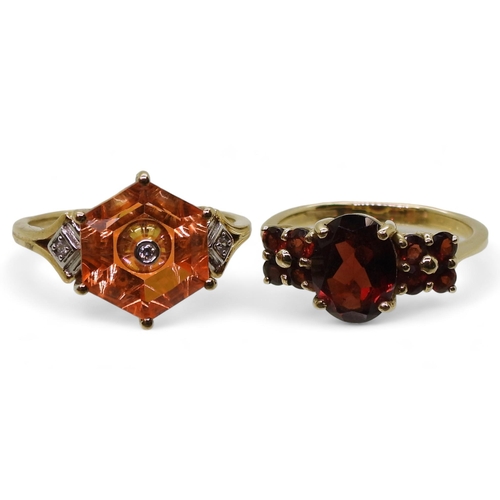 764 - A Glen Lehrer mystic orange quartz ring, further set with diamond accents, size Q, and a 9ct gold ga... 