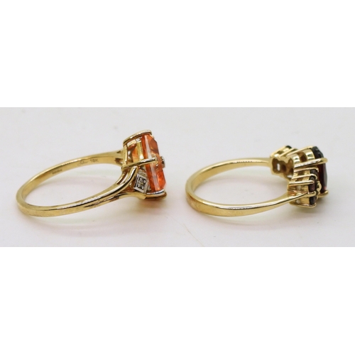 764 - A Glen Lehrer mystic orange quartz ring, further set with diamond accents, size Q, and a 9ct gold ga... 