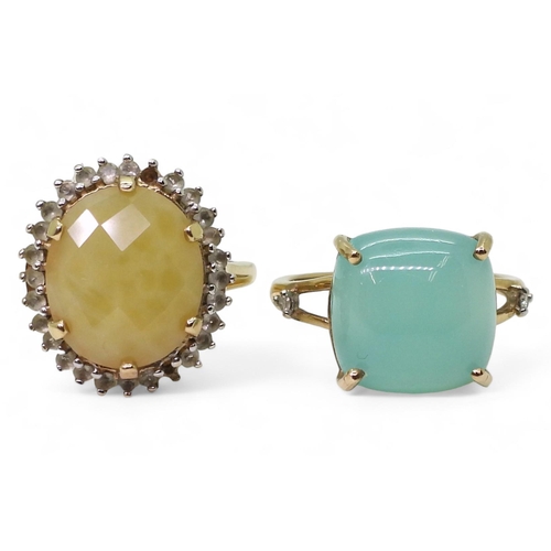 772 - A 9ct gold chalcedony and diamond ring, size O, together with a yellow and clear gem cluster size N1... 