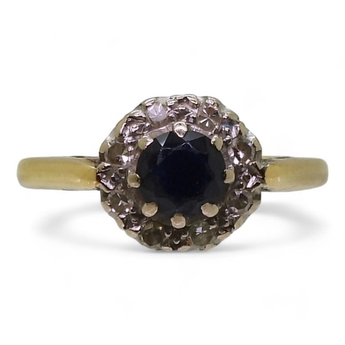 773 - An 18ct gold sapphire and diamond round cluster ring, size M, weight 3.6gms