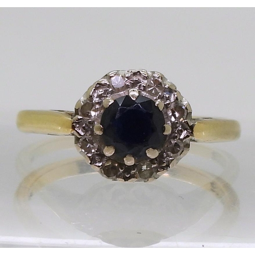 773 - An 18ct gold sapphire and diamond round cluster ring, size M, weight 3.6gms