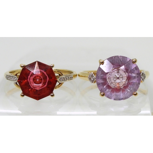 794 - Two 9ct rings by Glen Lehrer, an amethyst and diamond, size P1/2, together with a garnet and diamond... 