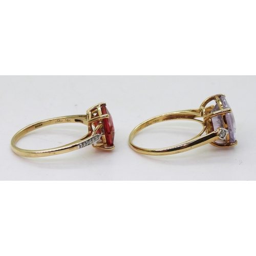 794 - Two 9ct rings by Glen Lehrer, an amethyst and diamond, size P1/2, together with a garnet and diamond... 