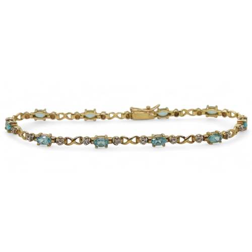 797 - A 9ct gold apatite and diamond accent bracelet, length 19cm, weight 6.4gms