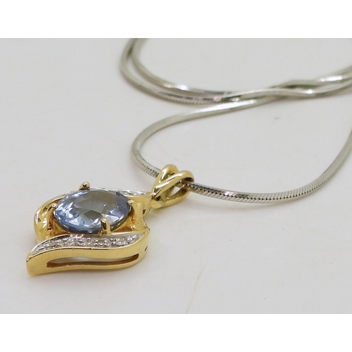 799 - An 18ct gold paraiba tourmaline and diamond pendant, with an 18ct white gold 45cm diamond cut snake ... 