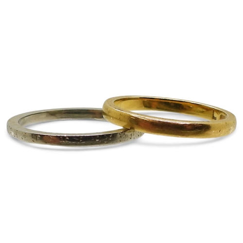 810 - A 22ct gold wedding ring, size L, weight 3gms, together with a 18ct white gold example size L, weigh... 