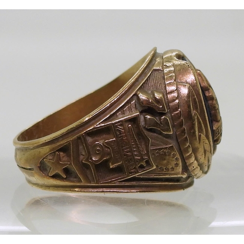 814 - A 10k gold Jostens brand American college ring for St. Joseph's High School, 1977, size U1/2, weight... 