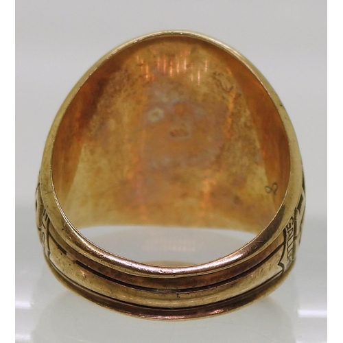 819 - A 10k Jostens brand American college ring, for Abington High School 1966 Galloping Ghosts, set with ... 