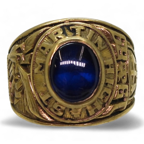 828 - A 10k Jostens brand, American college ring, for St. Martin's High, Mississippi 1969 Yellow Jackets w... 