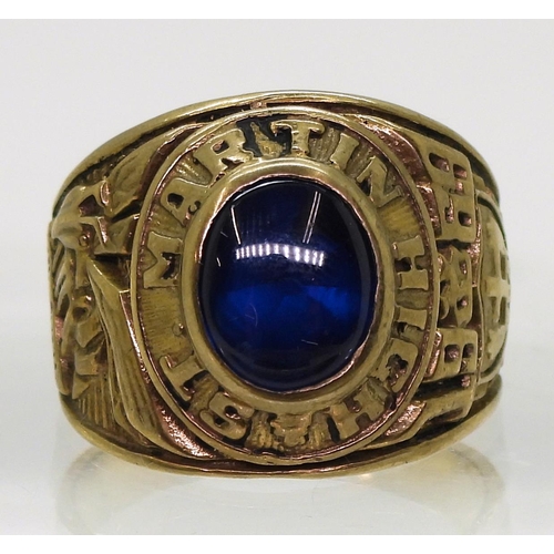 828 - A 10k Jostens brand, American college ring, for St. Martin's High, Mississippi 1969 Yellow Jackets w... 