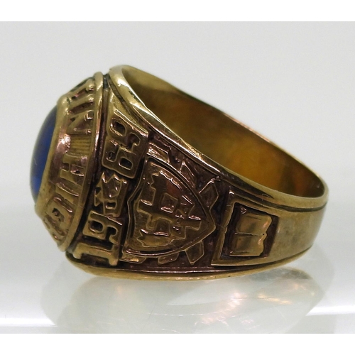 828 - A 10k Jostens brand, American college ring, for St. Martin's High, Mississippi 1969 Yellow Jackets w... 