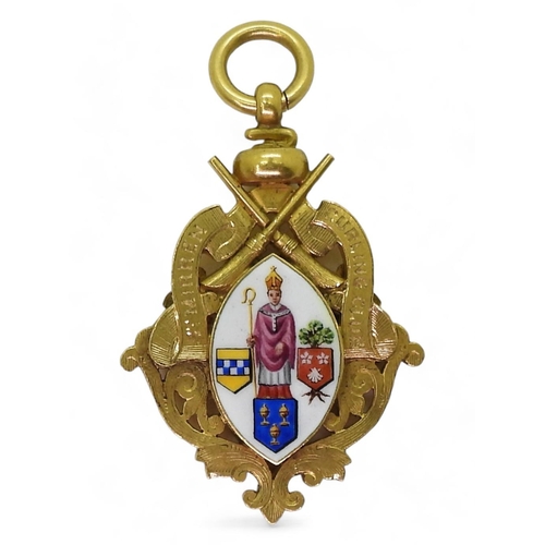 834 - An 18ct gold with enamelled detail, for St.Mirren Curling Club medal circa hallmarks Glasgow 1899, w... 