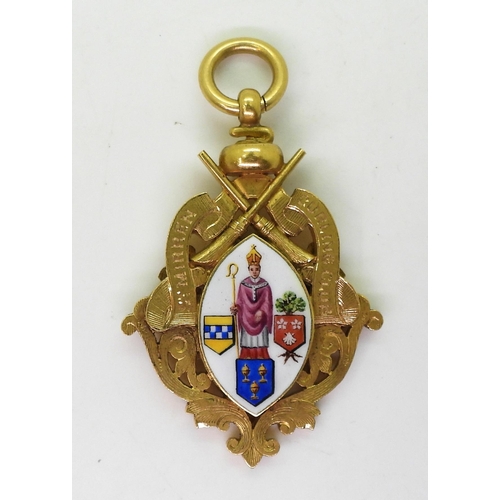 834 - An 18ct gold with enamelled detail, for St.Mirren Curling Club medal circa hallmarks Glasgow 1899, w... 