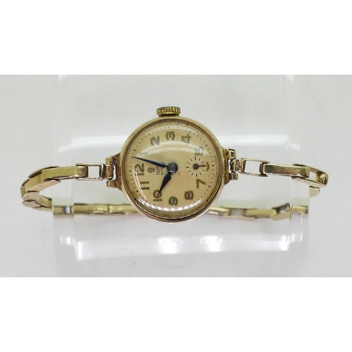 853 - A 9ct gold ladies Tudor Royal vintage wristwatch and strap, weight without mechanism 8.2gms