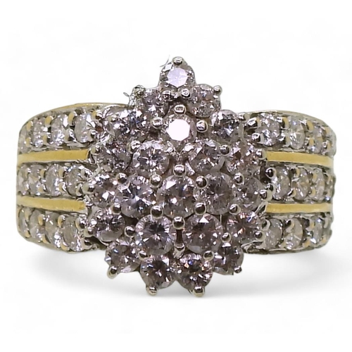 857 - An 18ct gold pear shaped diamond cluster ring, set with estimated approx 1.40cts, finger  size N1/2,... 