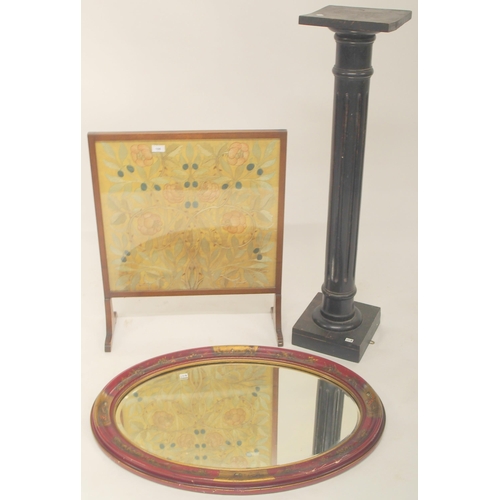 108 - A lot comprising a 20th century ebonised column jardiniere stand, 109cm, a 20th century tapestry fir... 