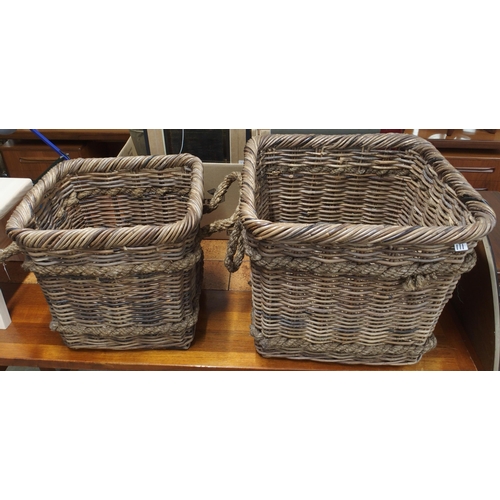 111 - A lot of two wicker baskets of graduating size, largest is 44cm high x 52cm wide x 52cm deep and sma... 