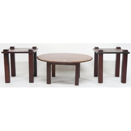 118 - A 20th century circular topped coffee table and a pair of contemporary hardwood lamp tables (3)