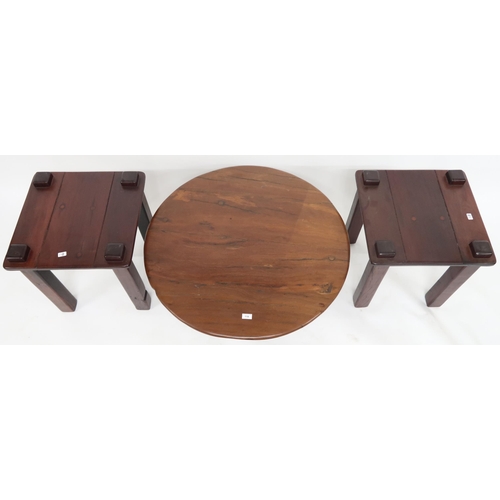 118 - A 20th century circular topped coffee table and a pair of contemporary hardwood lamp tables (3)