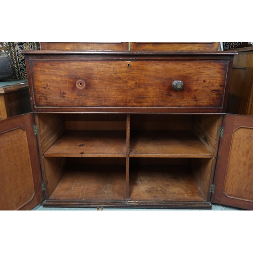 136 - A 19th century walnut veneered secretaire bookcase with moulded cornice over pair of beaded glazed d... 