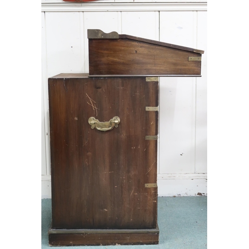 15 - A late 19th/early 20th century brass bound campaign style tall davenport writing desk with sliding t... 