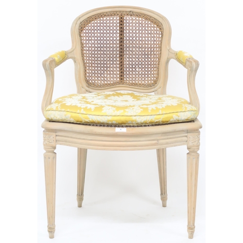 4 - A 19th century continental style beech framed bergere armchair, chair has been upholstered and resto... 