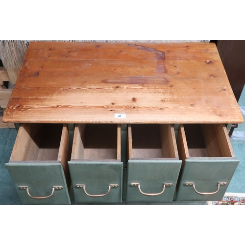 47 - A contemporary pine topped green painted eight drawer chest, 60cm high x 81cm wide x 49cm deep