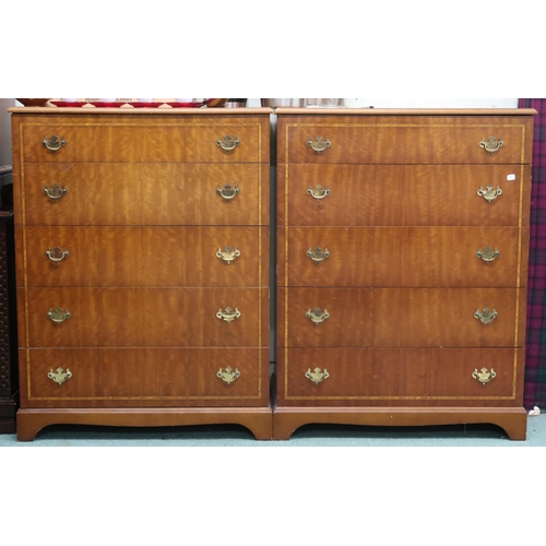 61 - A pair of 20th century Beithcraft mahogany veneered five drawer chests on plinth bases, 106cm high x... 