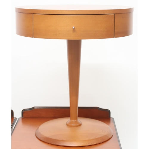 65 - A contemporary cherry wood Calligaris single drawer lamp table on circular base with tapering cylind... 