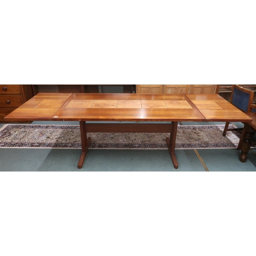 66 - A mid 20th century Scandinavian Skovby teak tile topped extending dining table with drop ends on ref... 