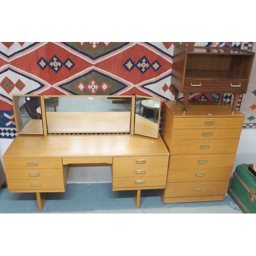 81 - A lot comprising mid 20th century teak veneered triple plate dressing table with central frieze draw... 