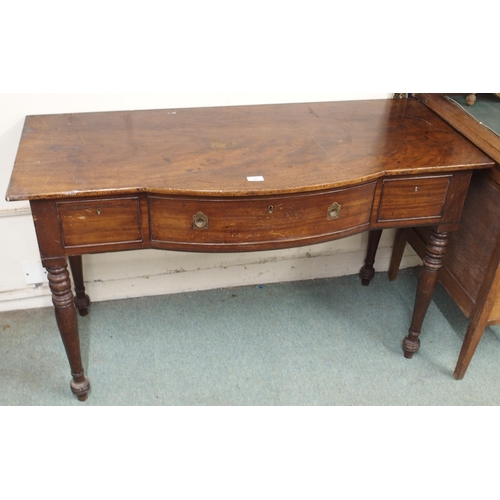 98 - A 19th century mahogany buffet table with bowed central drawer flanked by faux drawers either side o... 