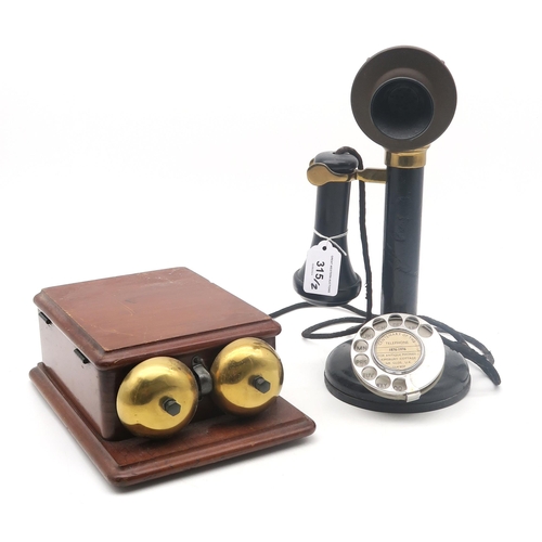 315 - An early-20th century stick telephone, with bell box; together with a boxed 